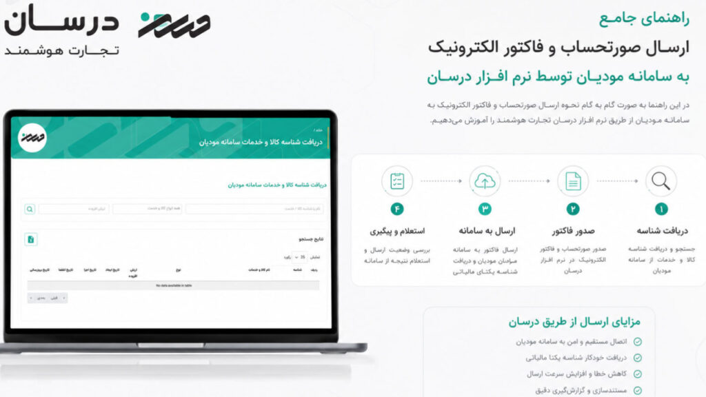 راهنمای جامع ارسال صورتحساب و فاکتور الکترونیک به سامانه مودیان توسط نرم افزار درسان